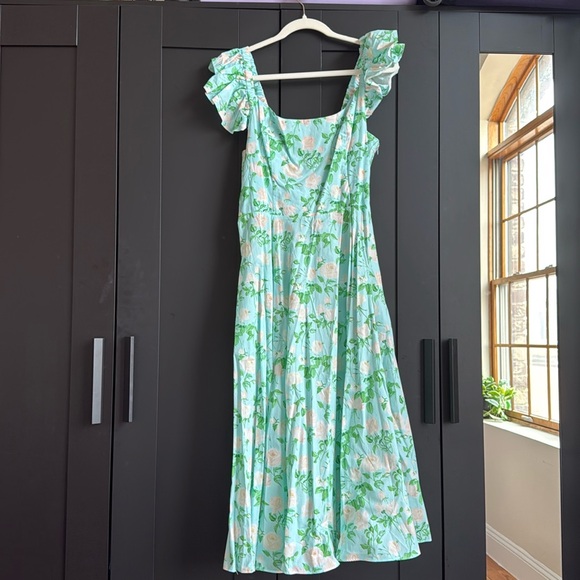 Hill House Dresses & Skirts - Hill House Powder Blue & Green Floral Midi Dress